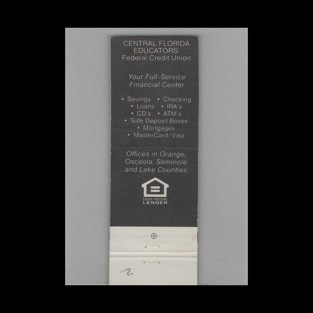 Matchbook Cover Central Florida Educators Orlando FL #2 Matchbook Cover Central Florida Educators Orlando FL #2