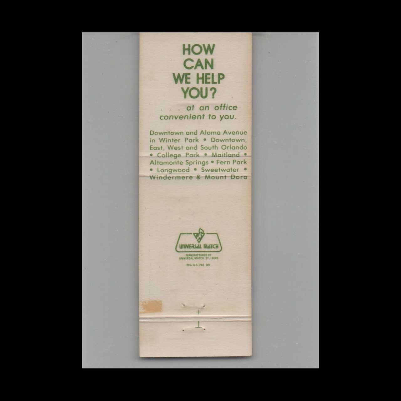 Matchbook Cover Park Federal Savings Orlando FL Matchbook Cover Park Federal Savings Orlando FL