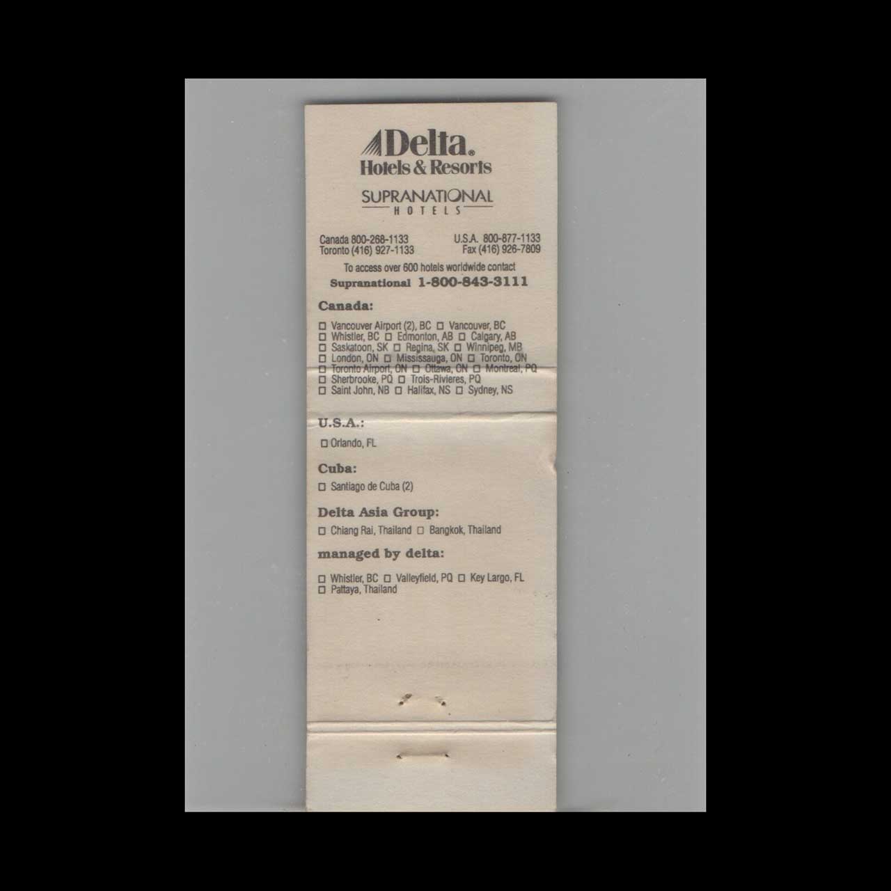 Matchbook Cover Delta Orlando Resort Orlando FL Matchbook Cover Delta Orlando Resort Orlando FL