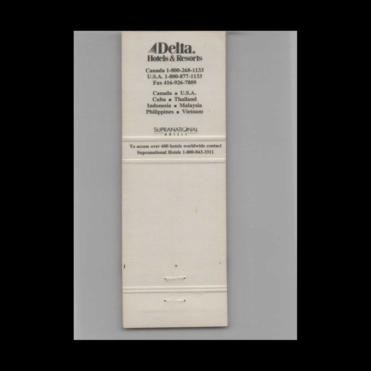 Matchbook Cover Delta Hotels & Resorts Orlando FL Matchbook Cover Delta Hotels & Resorts Orlando FL