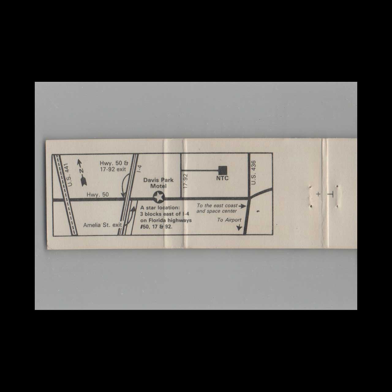 Matchbook Cover Davis Park Motel Orlando FL Matchbook Cover Davis Park Motel Orlando FL