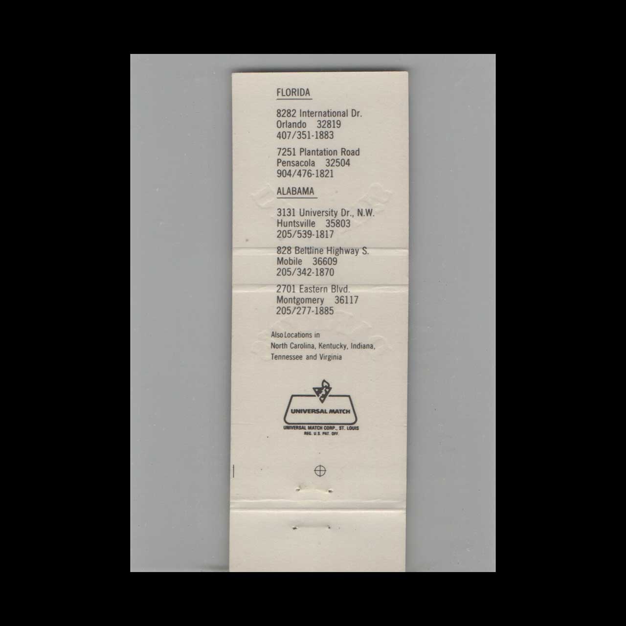 Matchbook Cover Darryls Restaurant and Tavern Orlando FL Matchbook Cover Darryls Restaurant and Tavern Orlando FL