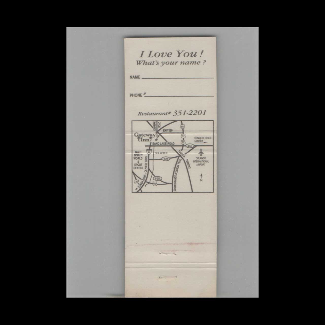 Matchbook Cover Gateway Inn Crazy Horse Saloon Orlando FL Matchbook Cover Gateway Inn Crazy Horse Saloon Orlando FL