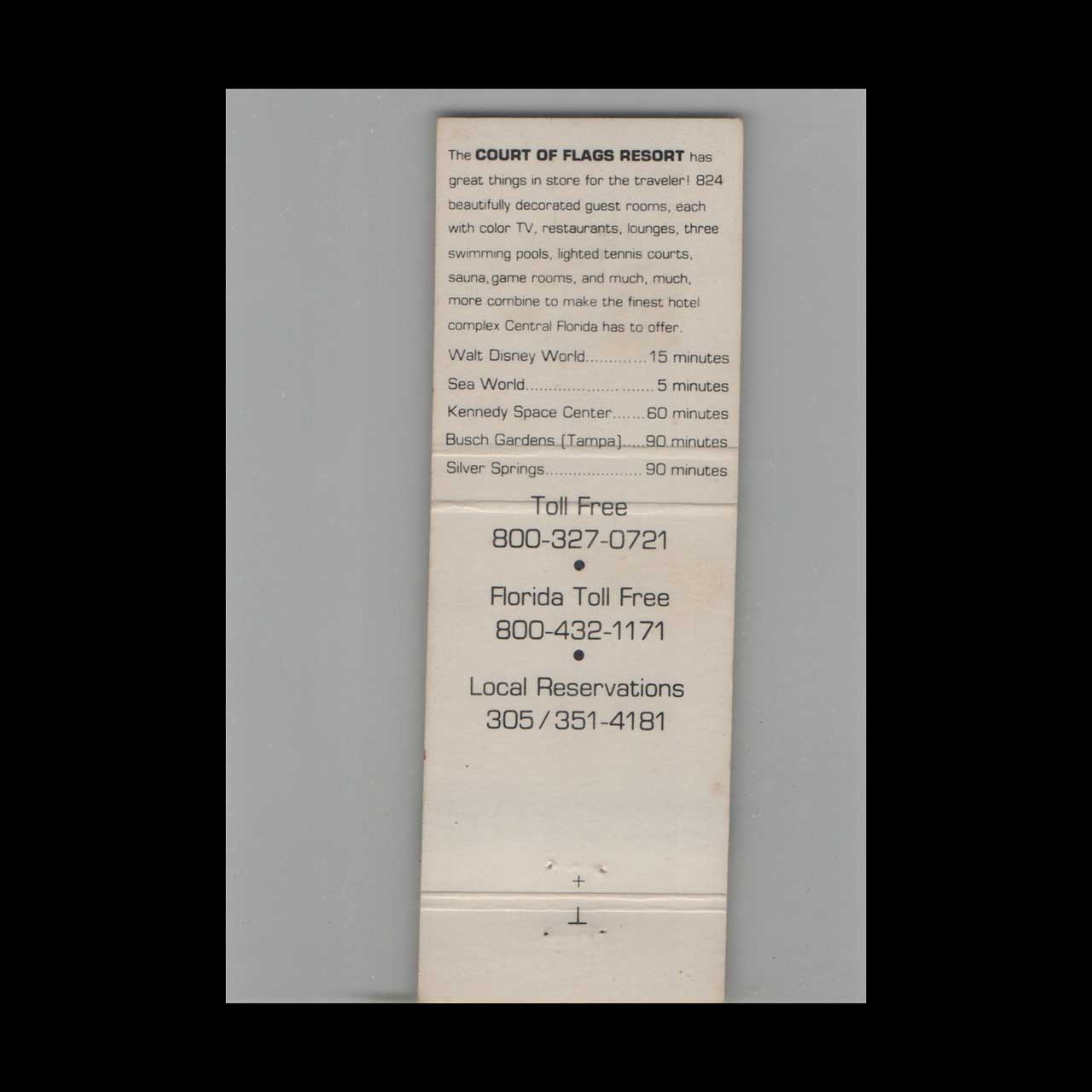 Matchbook Cover Court of Flags Resort Orlando FL Matchbook Cover Court of Flags Resort Orlando FL