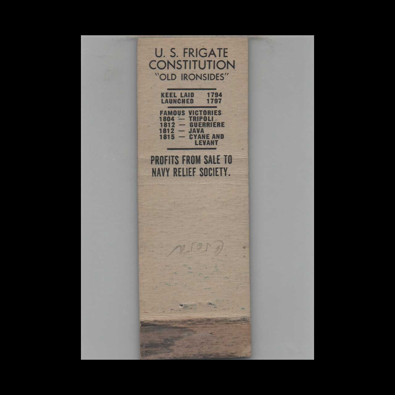 US Navy Ship US Frigate Constitution Matchbook Cover US Navy Ship US Frigate Constitution Matchbook Cover