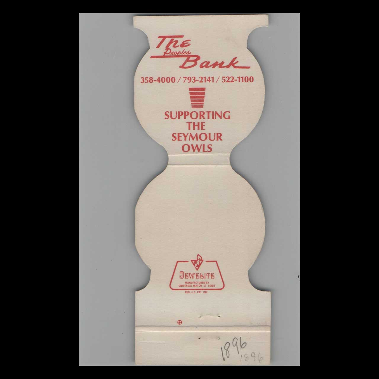 Seymour Owls Matchbook Cover from The Peoples Bank Seymour Owls Matchbook Cover from The Peoples Bank