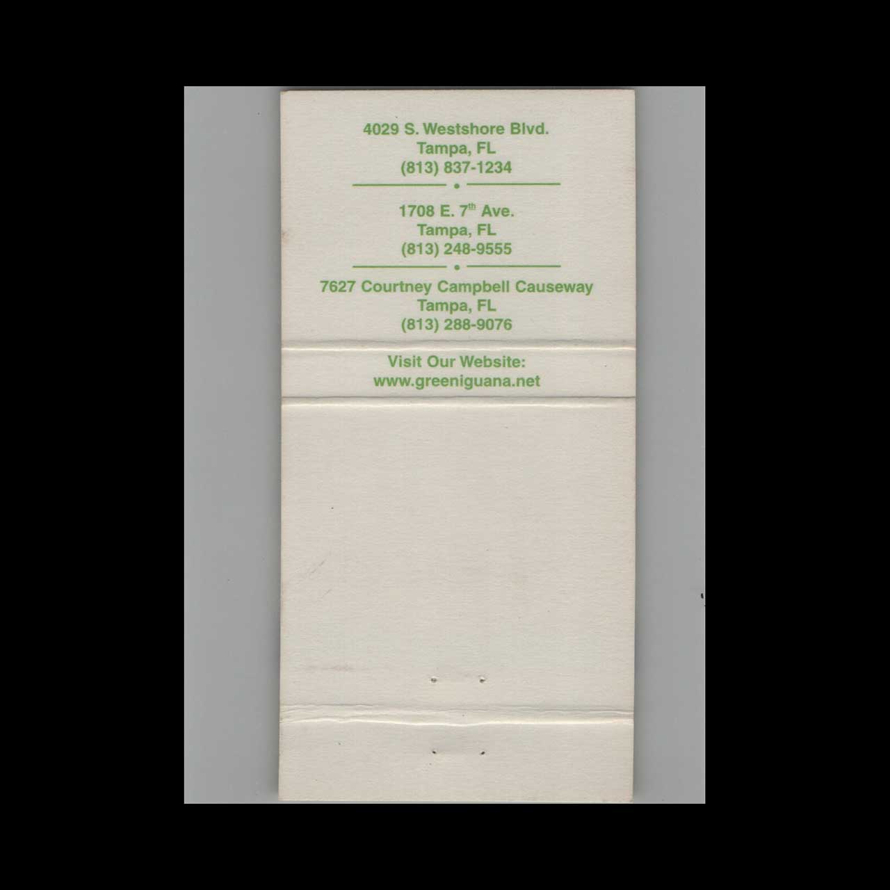 Green Iguana Bar & Grill Tampa FL Matchbook Cover Green Iguana Bar & Grill Tampa FL Matchbook Cover