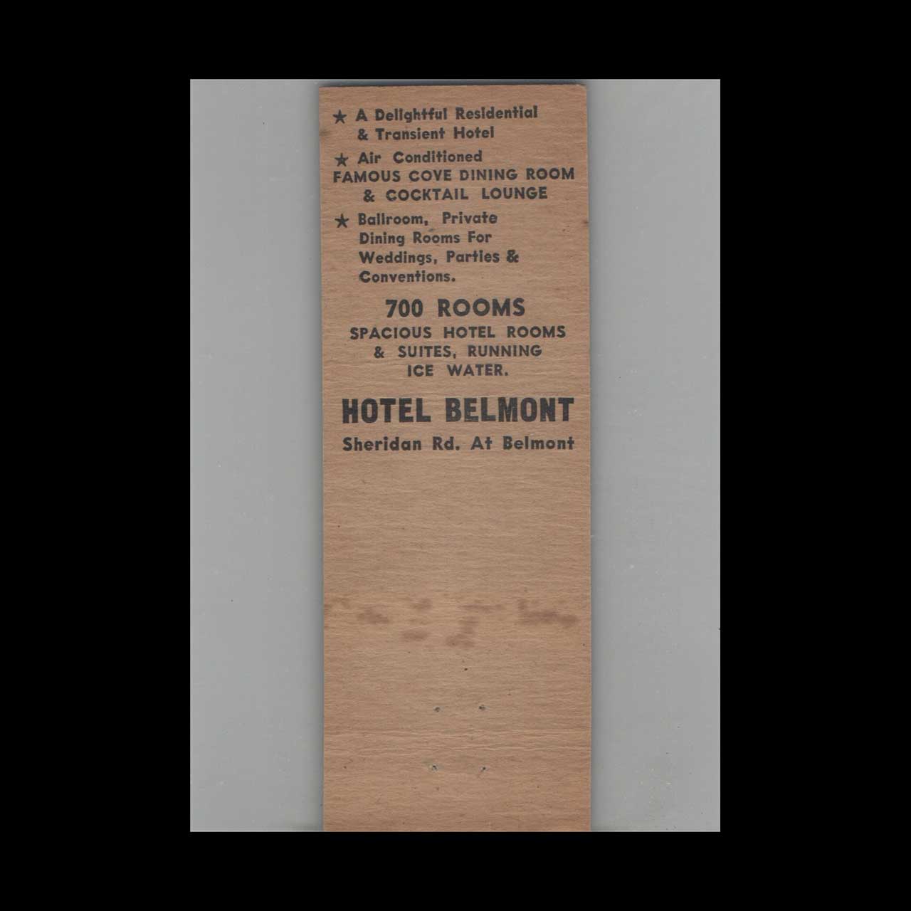 Matchbook Cover The Hotel Belmont Chicago IL Matchbook Cover The Hotel Belmont Chicago IL