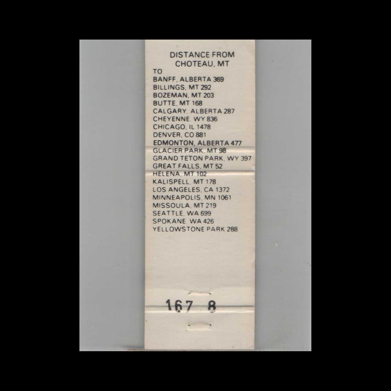 Matchbook Cover Bella Vista Motel Choteau MT Matchbook Cover Bella Vista Motel Choteau MT