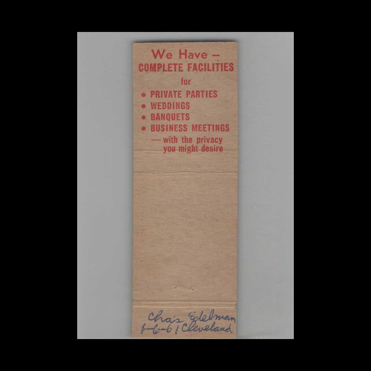 Bernie Liflanders Fort Pitt Inn Matchbook Cover Bernie Liflanders Fort Pitt Inn Matchbook Cover