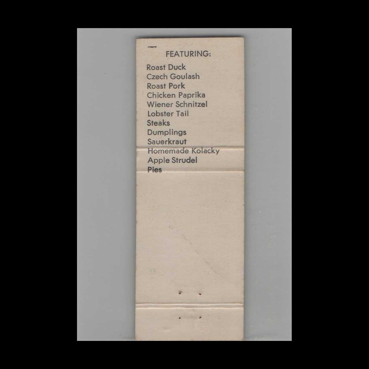 Czech Villa Restaurant Matchbook Cover New Buffalo MI Czech Villa Restaurant Matchbook Cover New Buffalo MI