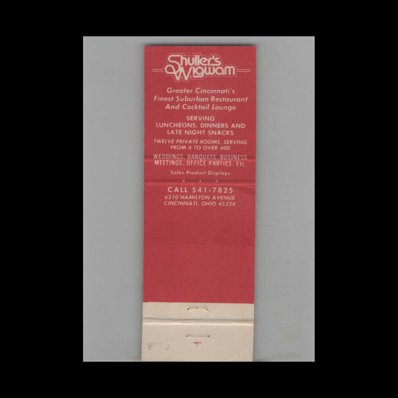 Schillers Wigwam Cincinnati Matchbook Cover Schillers Wigwam Cincinnati Matchbook Cover