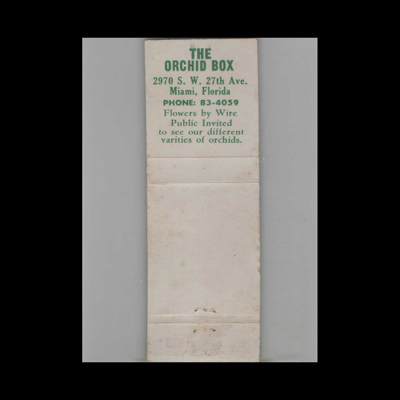 Matchbook Cover The Orchid Box Florist Miami FL Matchbook Cover The Orchid Box Florist Miami FL