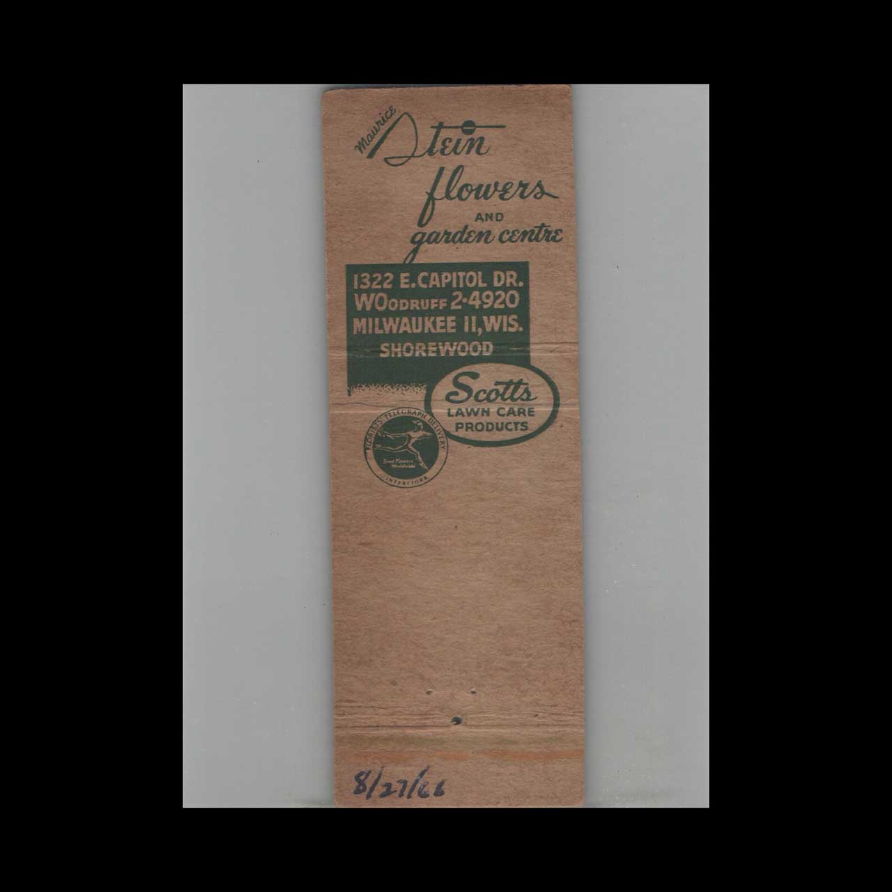 Matchbook Cover Maurice Stein Flowers Milwaukee WI Matchbook Cover Maurice Stein Flowers Milwaukee WI