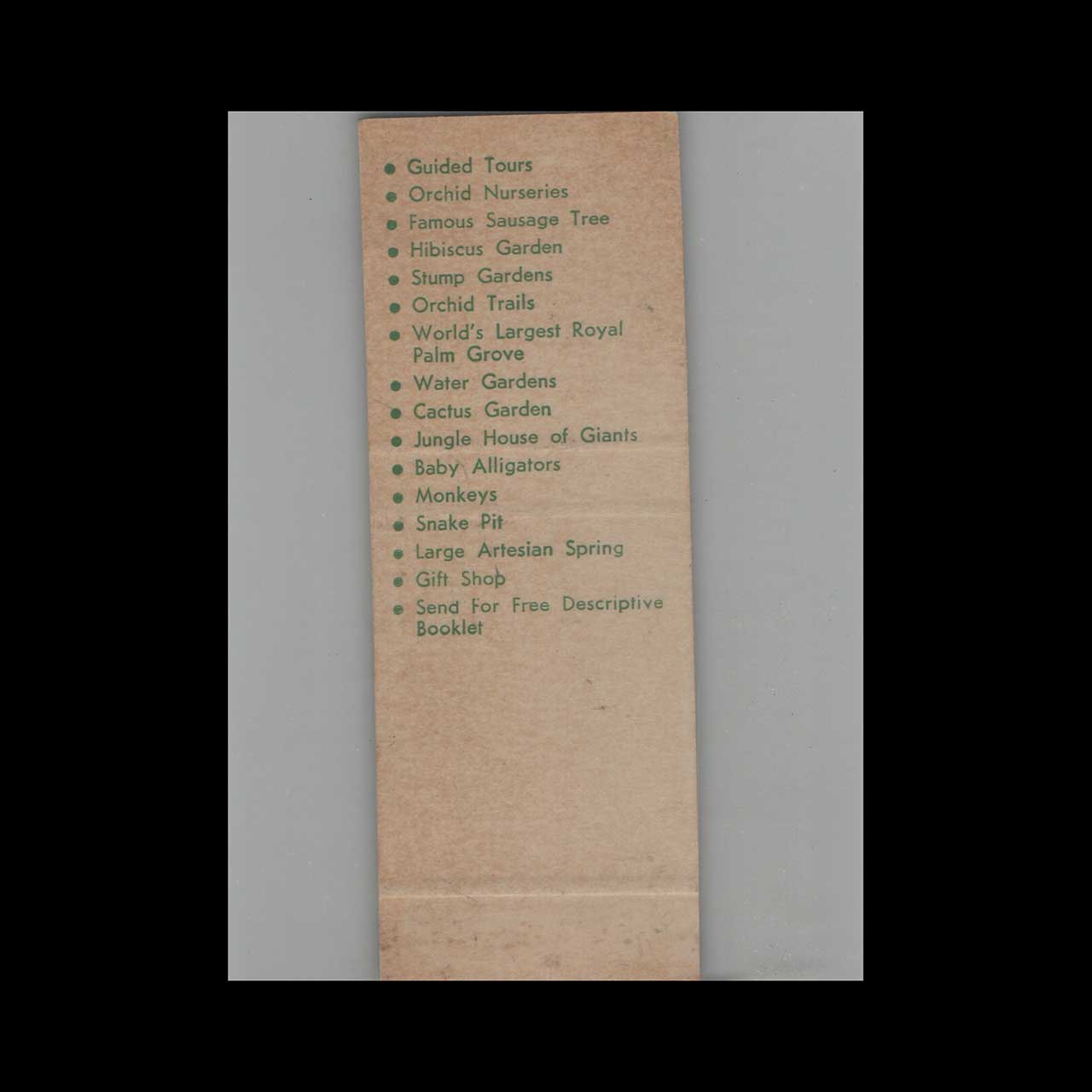 Matchbook Cover McKee Jungle Gardens Vero Beach FL Matchbook Cover McKee Jungle Gardens Vero Beach FL