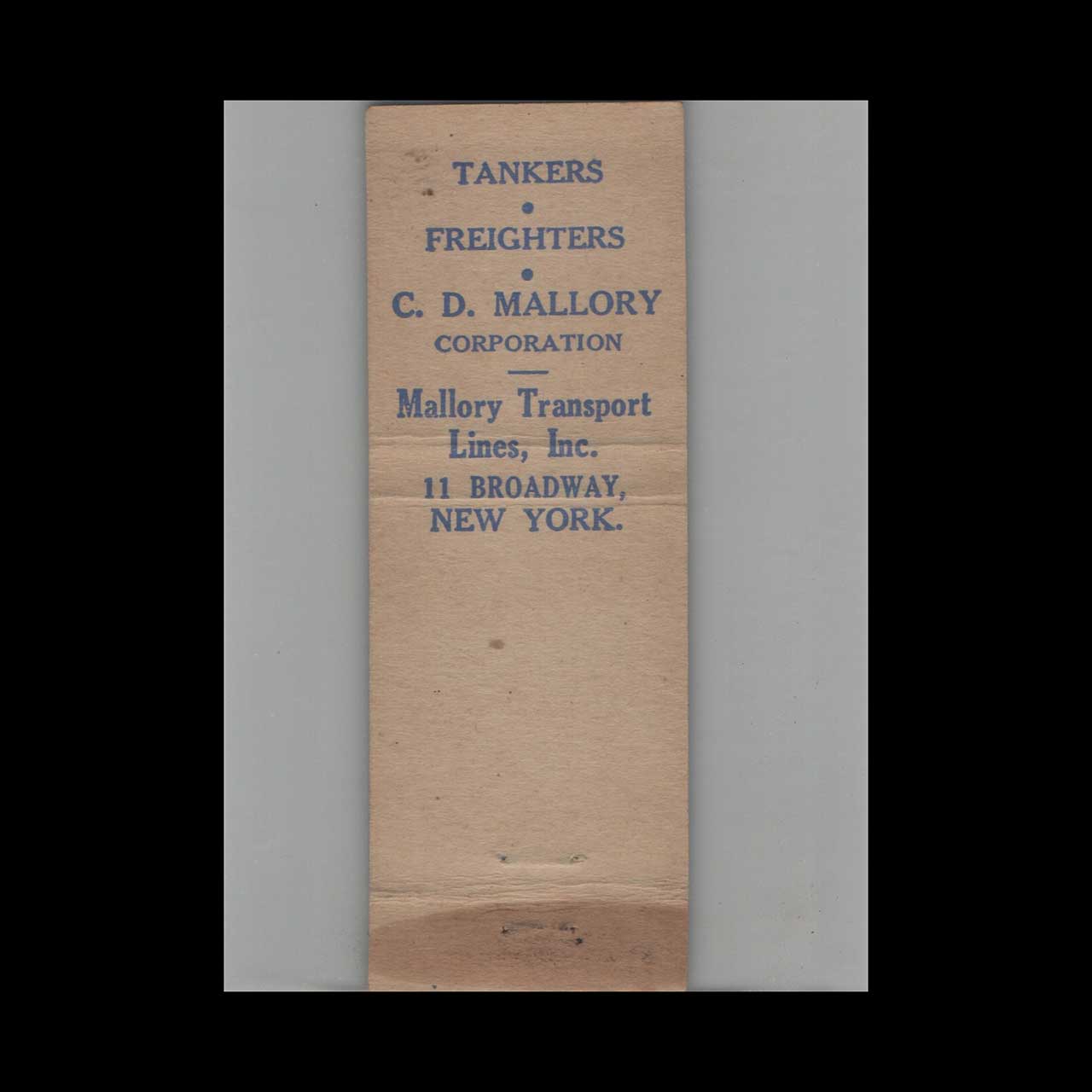 Mallory Marine Transportation Matchbook Cover Mallory Marine Transportation Matchbook Cover