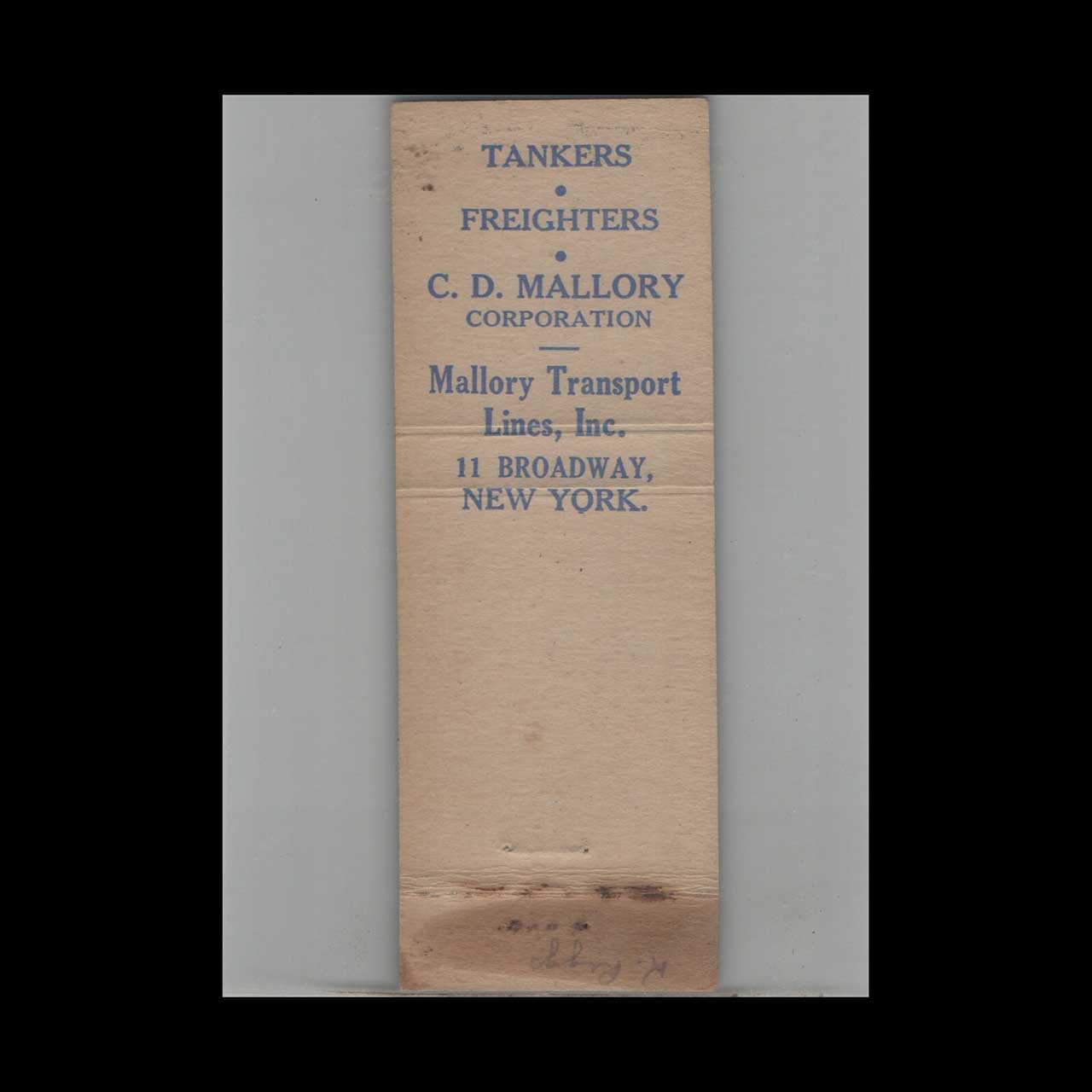 Mallory Marine Transportation Matchbook Cover Mallory Marine Transportation Matchbook Cover