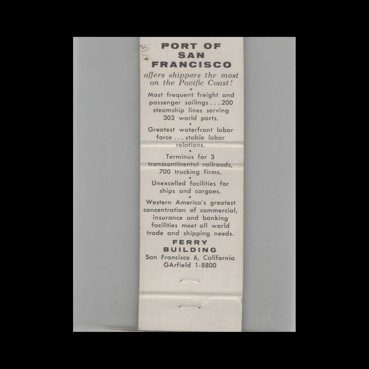 Port of San Francisco Matchbook Cover CA #3 Port of San Francisco Matchbook Cover CA #3