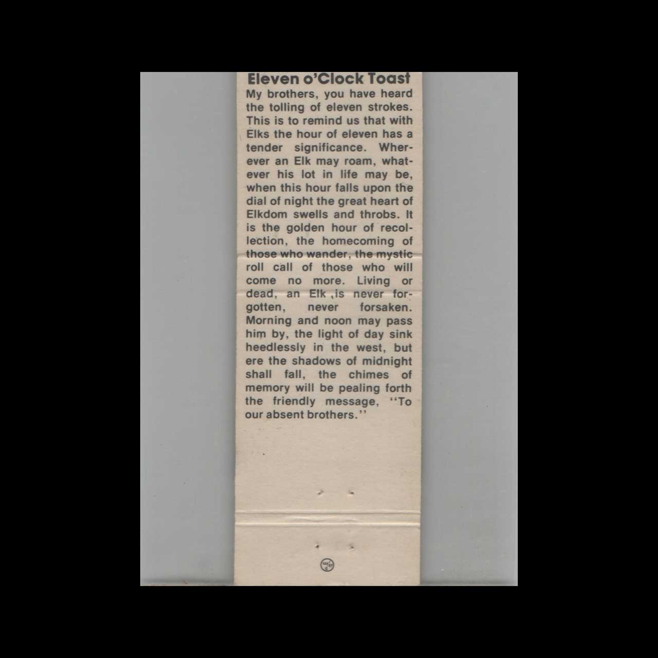 Matchbook Cover BPOE Elks Club Lodge No 1419 Ontario CA Matchbook Cover BPOE Elks Club Lodge No 1419 Ontario CA