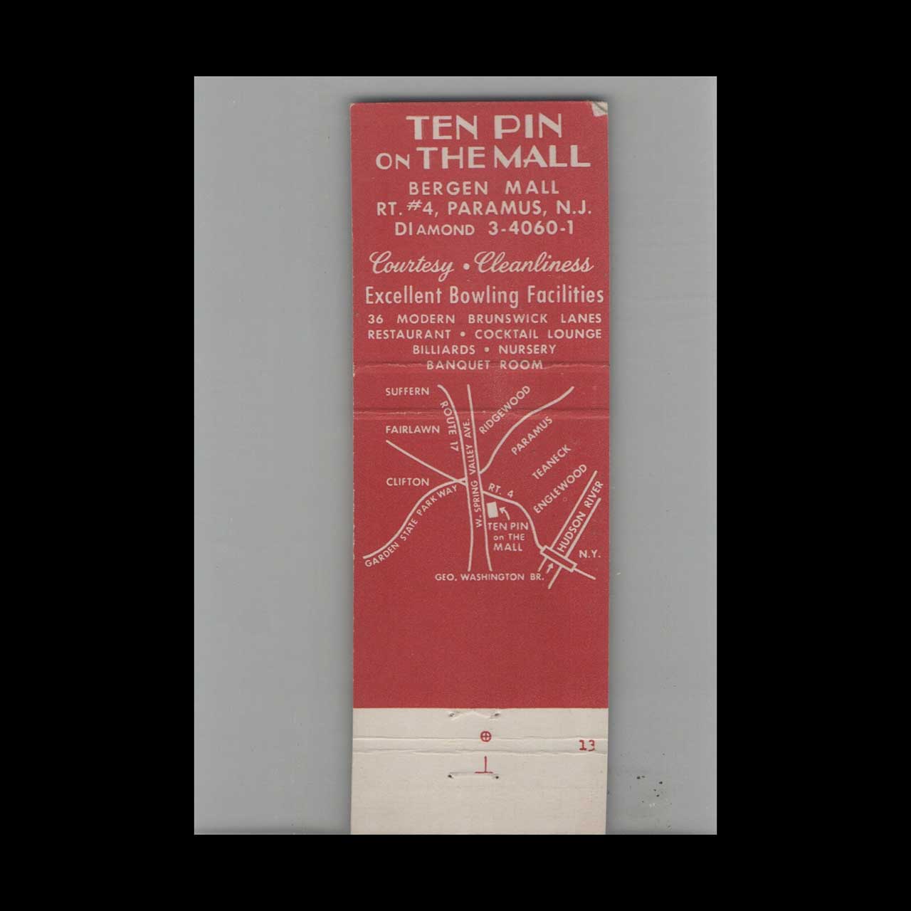 Matchbook Cover Ten Pin Bowling On The Mall Paramus NJ Matchbook Cover Ten Pin Bowling On The Mall Paramus NJ