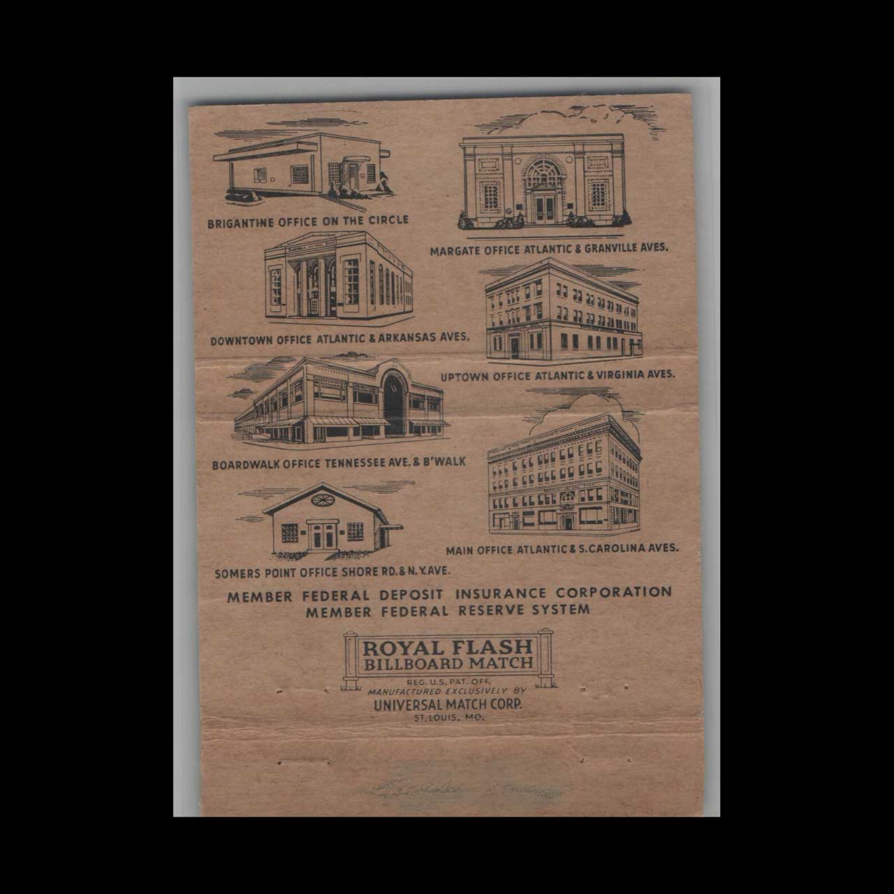 Matchbook Cover The Boardwalk National Bank Atlantic City NJ Matchbook Cover The Boardwalk National Bank Atlantic City NJ