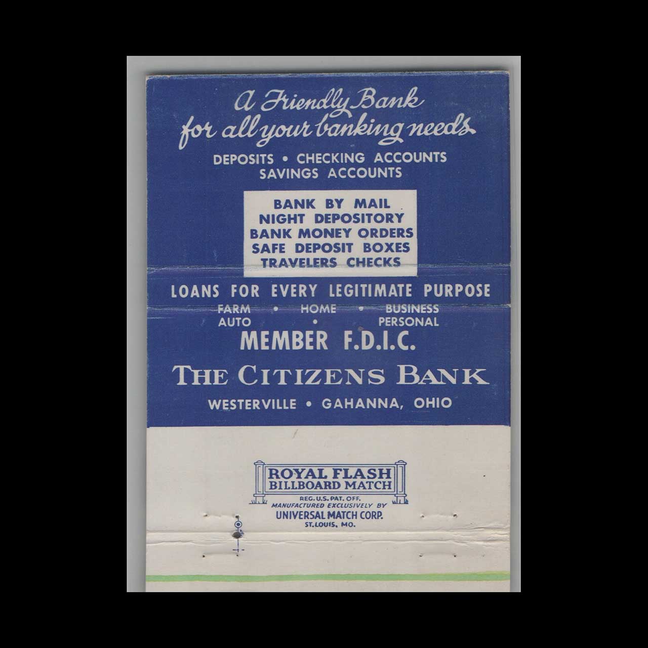 Matchbook Cover The Citizens Bank Gahanna OH Matchbook Cover The Citizens Bank Gahanna OH