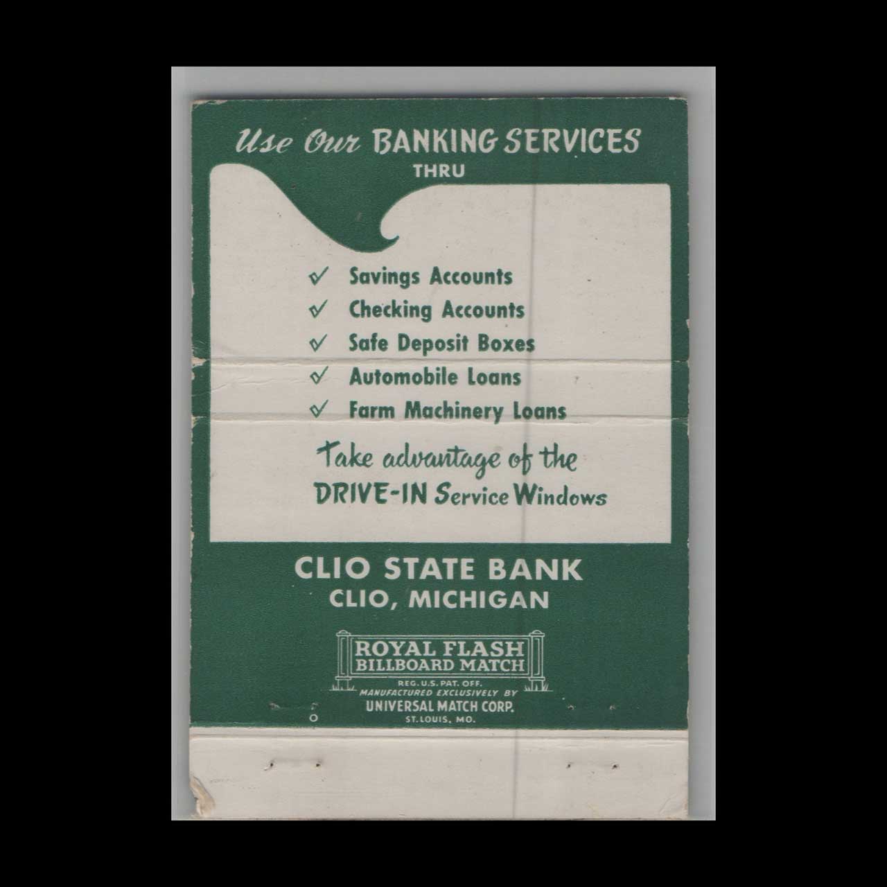Matchbook Cover Clio State Bank Clio MI Matchbook Cover Clio State Bank Clio MI