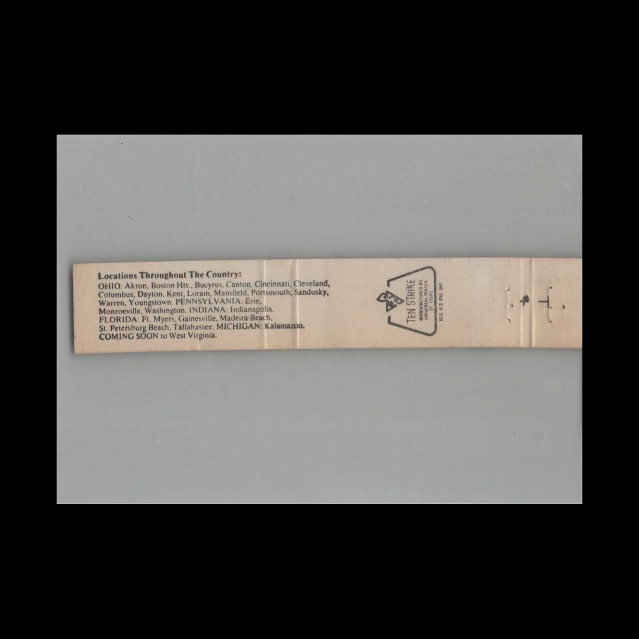 Brown Derby Fort Myers 10 Strike Matchbook Cover Brown Derby Fort Myers 10 Strike Matchbook Cover