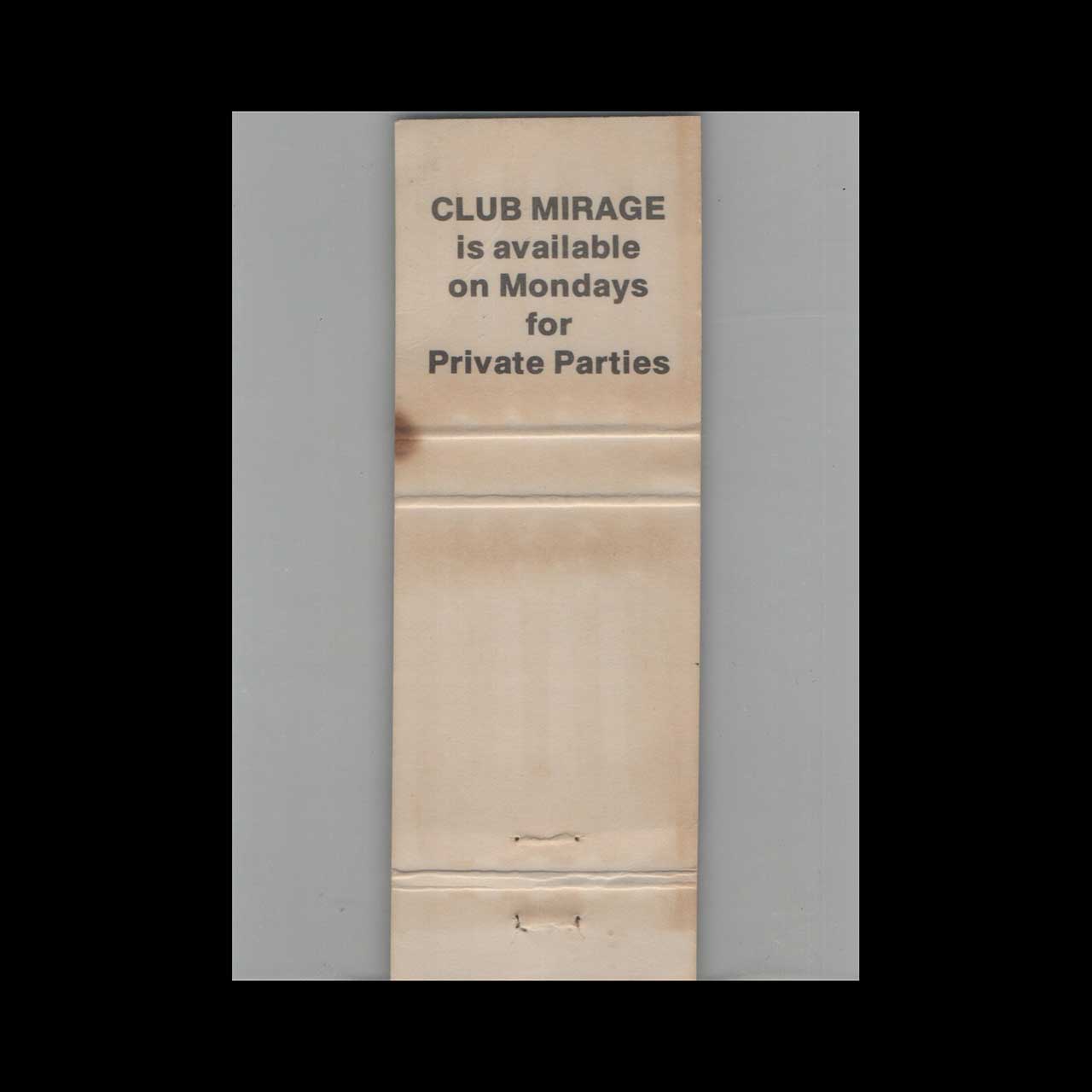 Matchbook Cover Club Mirage Fort Myers FL Matchbook Cover Club Mirage Fort Myers FL