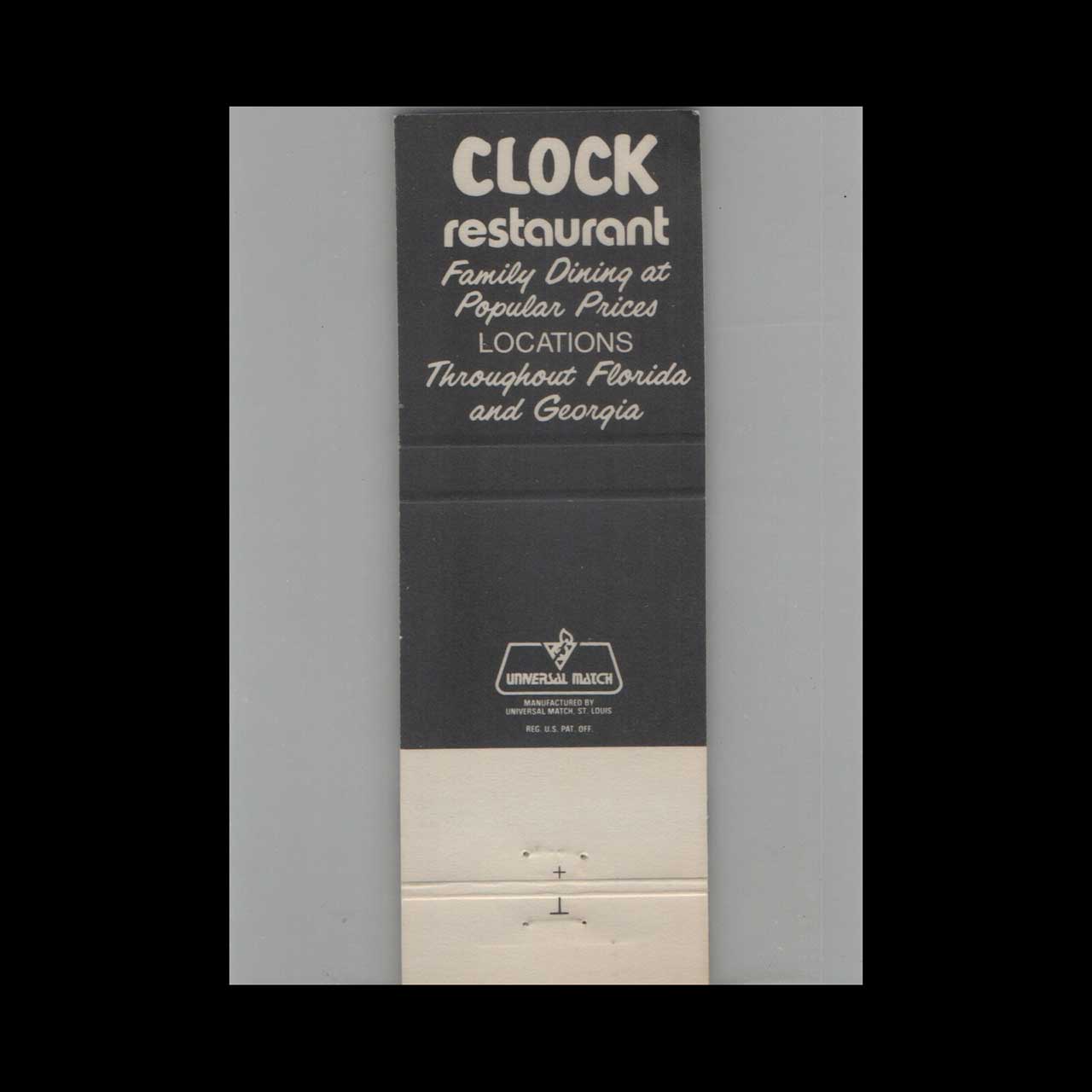Matchbook Cover Clock Restaurant Fort Myers FL Matchbook Cover Clock Restaurant Fort Myers FL