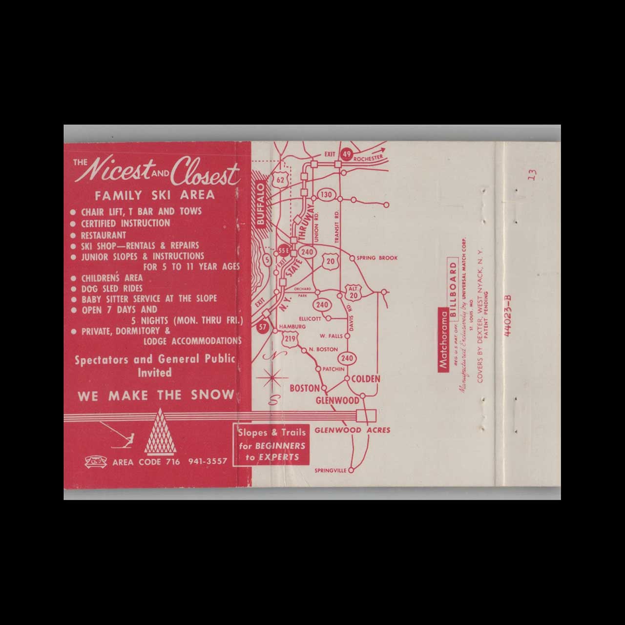 Glenwood Acres Ski Area Matchbook Cover Glenwood NY Glenwood Acres Ski Area Matchbook Cover Glenwood NY