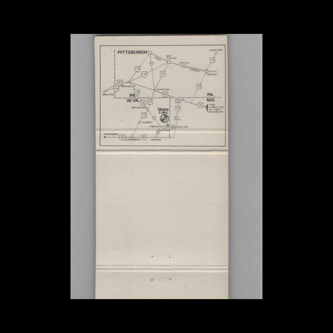 Alpine Lake Ski Area Matchbook Cover Terra Alta WV Alpine Lake Ski Area Matchbook Cover Terra Alta WV