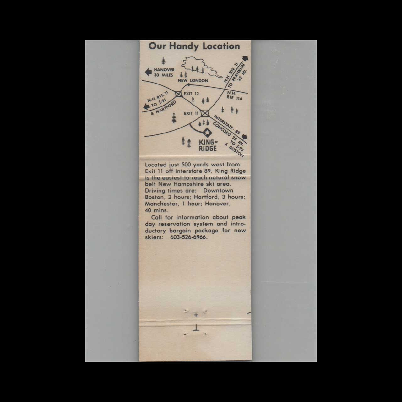 King Ridge Ski Area Matchbook Cover New London NH King Ridge Ski Area Matchbook Cover New London NH