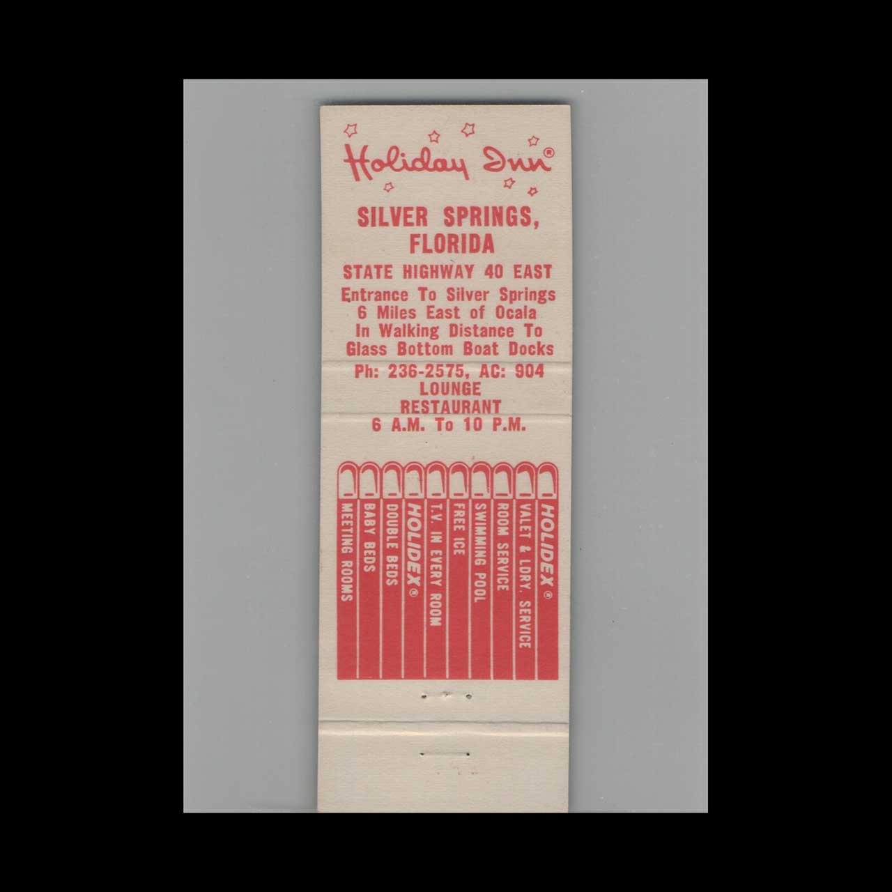 Matchbook Cover Holiday Inn Silver Springs FL Matchbook Cover Holiday Inn Silver Springs FL