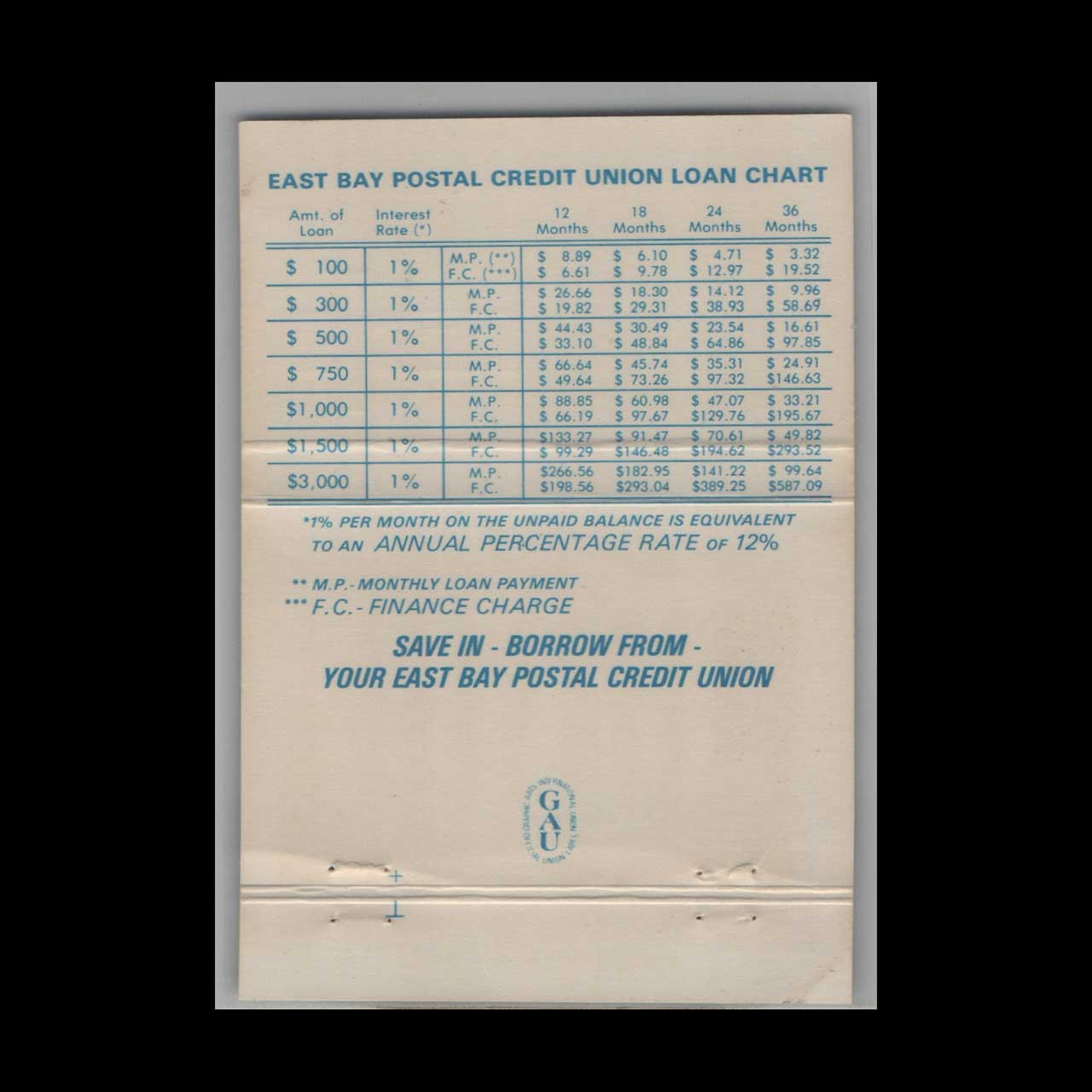 Matchbook Cover East Bay Postal Credit Union Oakland CA Matchbook Cover East Bay Postal Credit Union Oakland CA