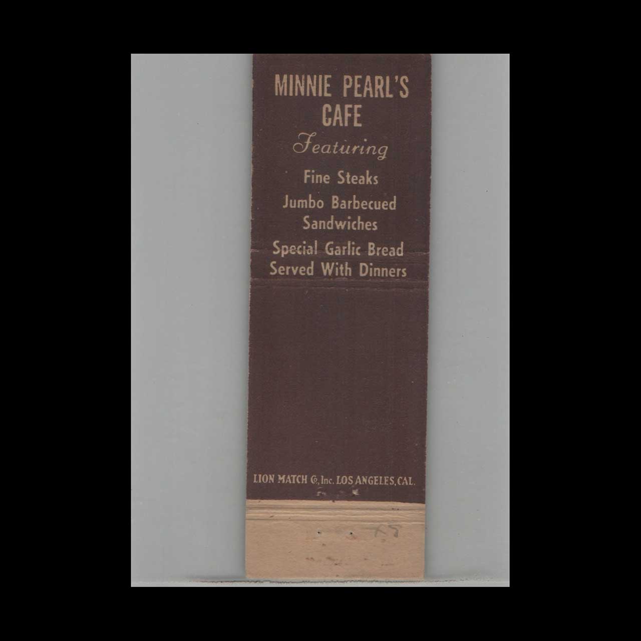 Minnie Pearls Cafe Matchbook Cover Los Banos CA Minnie Pearls Cafe Matchbook Cover Los Banos CA