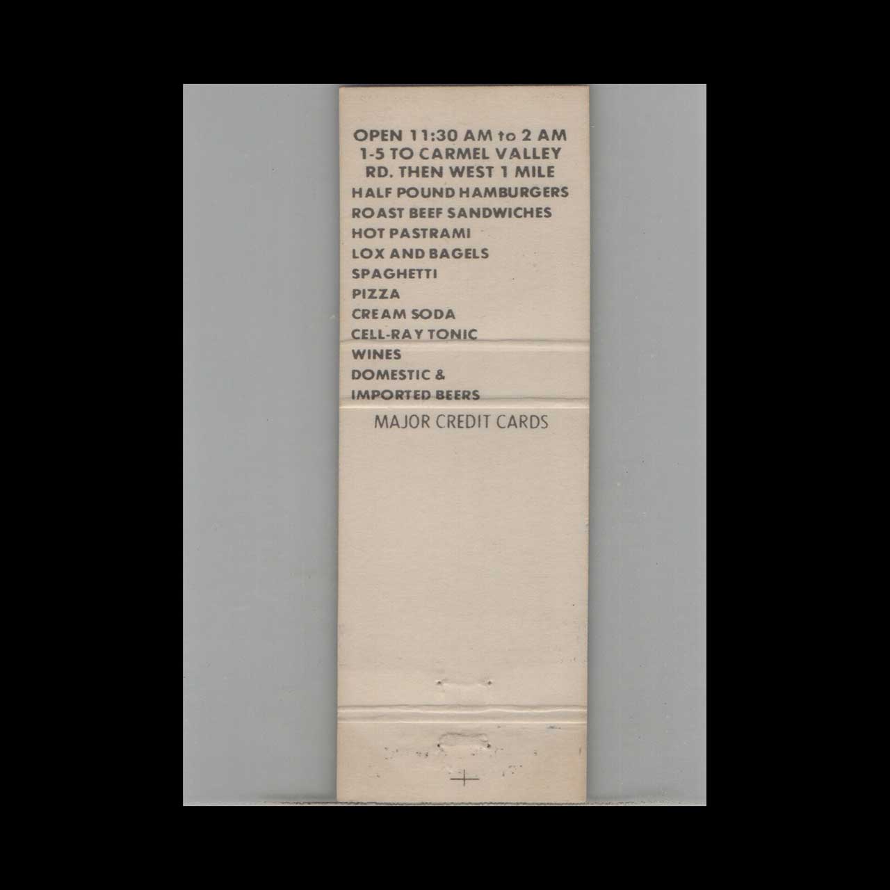 Carnegie Pizza Hall Del Mar Matchbook Cover Carnegie Pizza Hall Del Mar Matchbook Cover