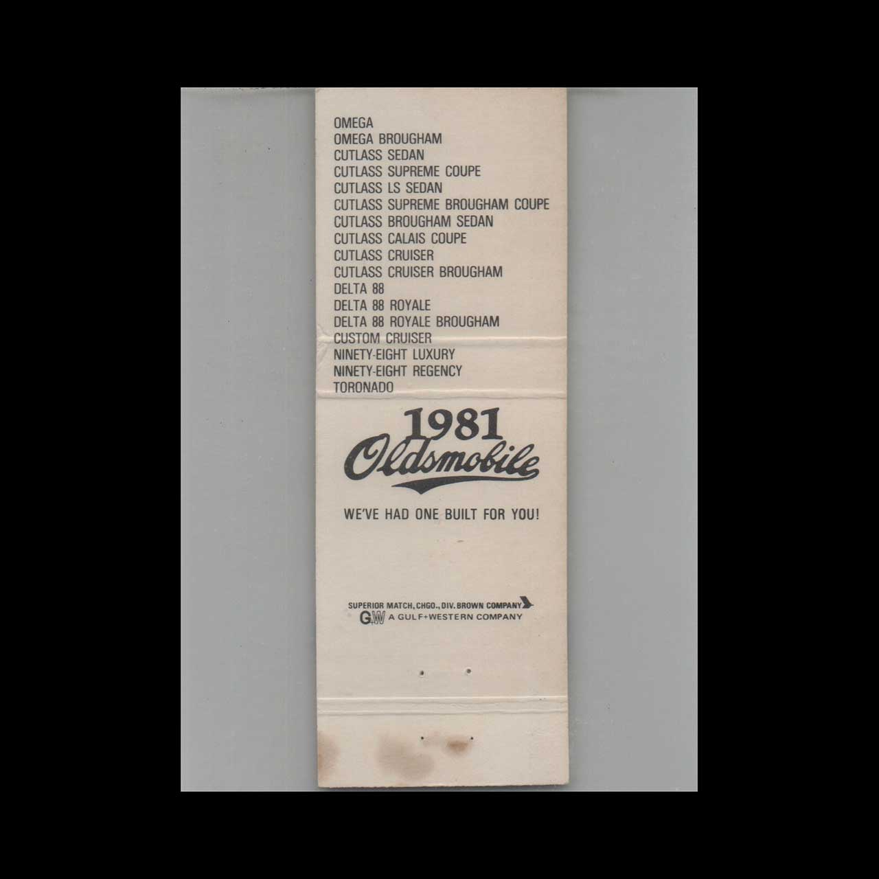 1981 Oldsmobile Dealer Matchbook Cover Hinckley IL 1981 Oldsmobile Dealer Matchbook Cover Hinckley IL