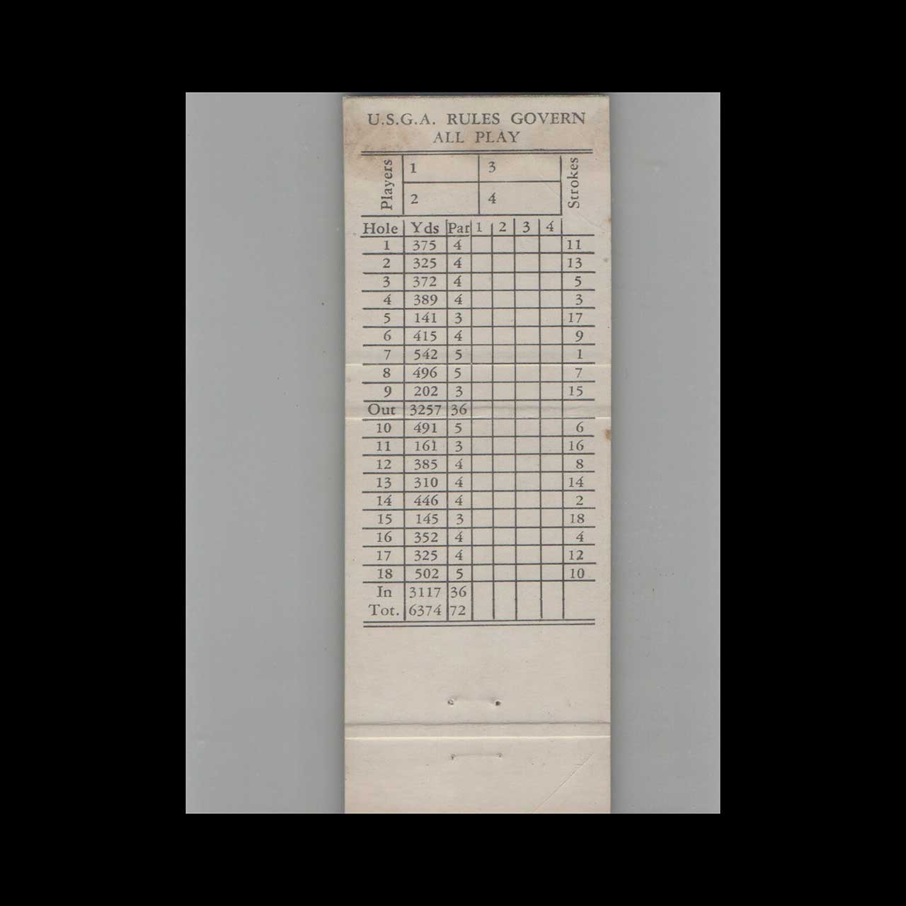 Scarsdale Golf Club Matchbook Cover NY Scarsdale Golf Club Matchbook Cover NY