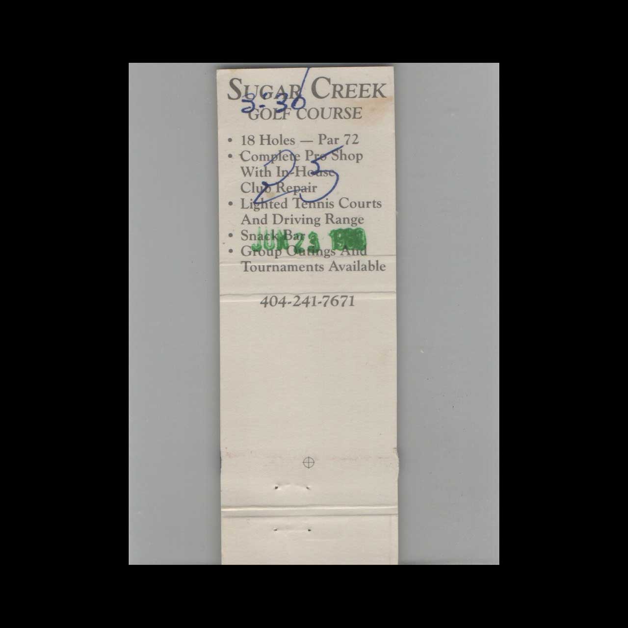 Sugar Creek Golf Course Atlanta Matchbook Cover Sugar Creek Golf Course Atlanta Matchbook Cover