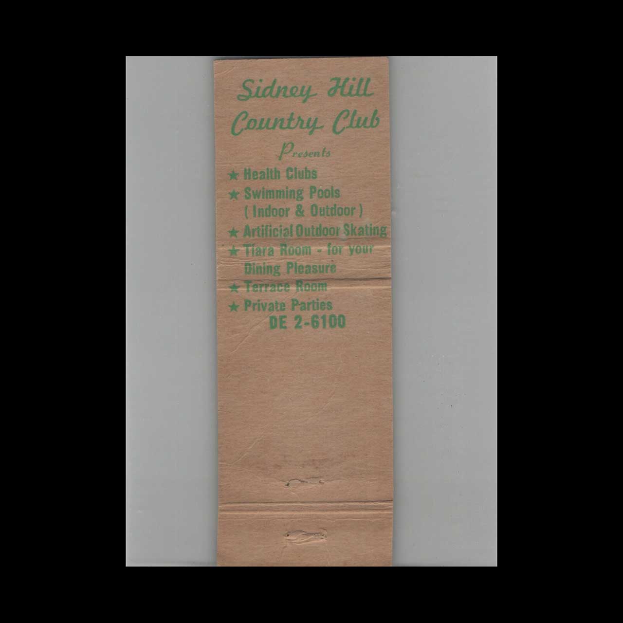 Sidney Hill Country Club Matchbook Cover Chestnut Hill MA Sidney Hill Country Club Matchbook Cover Chestnut Hill MA