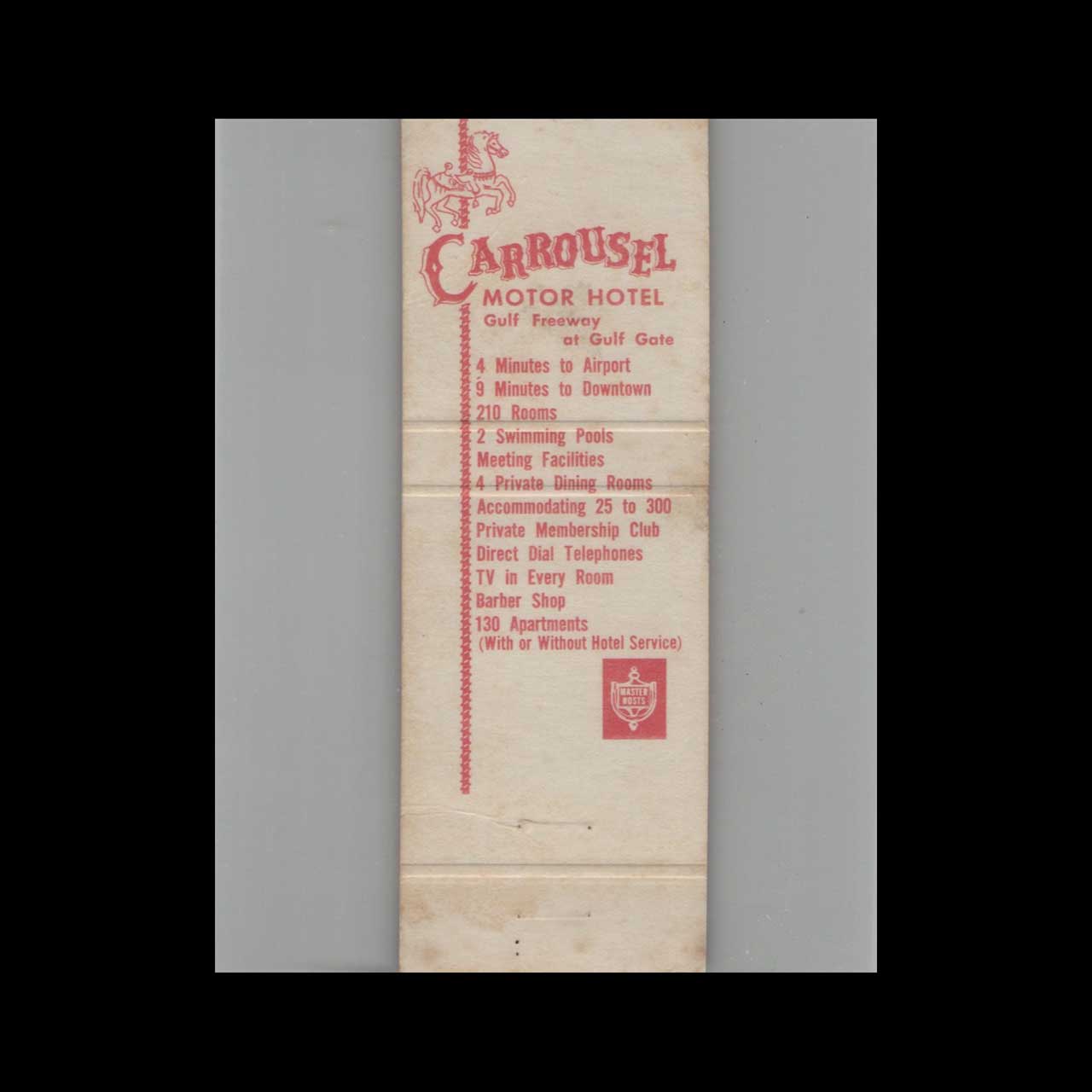 Matchbook Cover Carrousel Motor Hotel HOU TX Matchbook Cover Carrousel Motor Hotel HOU TX