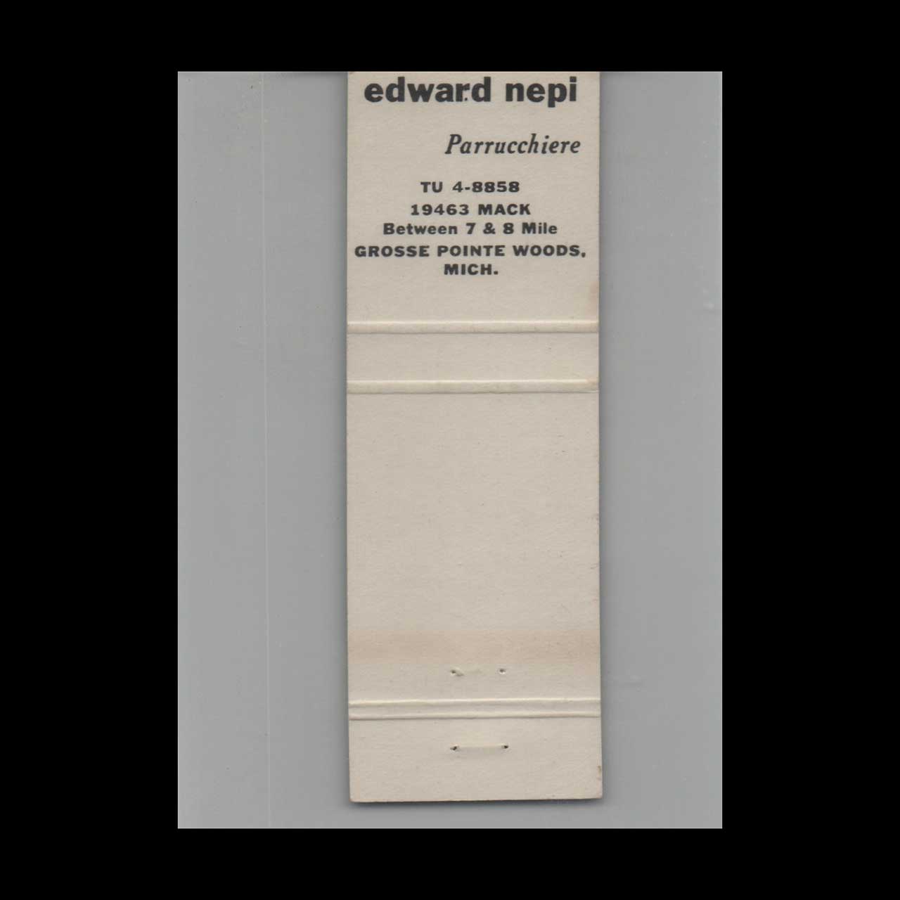Edward Nepl Parracktiere Matchbook Cover Edward Nepl Parracktiere Matchbook Cover