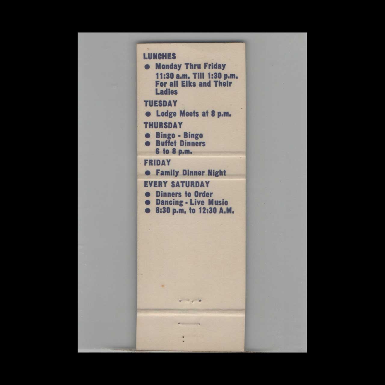 BPOE Elks Lodge #1604 Mt Vernon WA Matchbook Cover BPOE Elks Lodge #1604 Mt Vernon WA Matchbook Cover