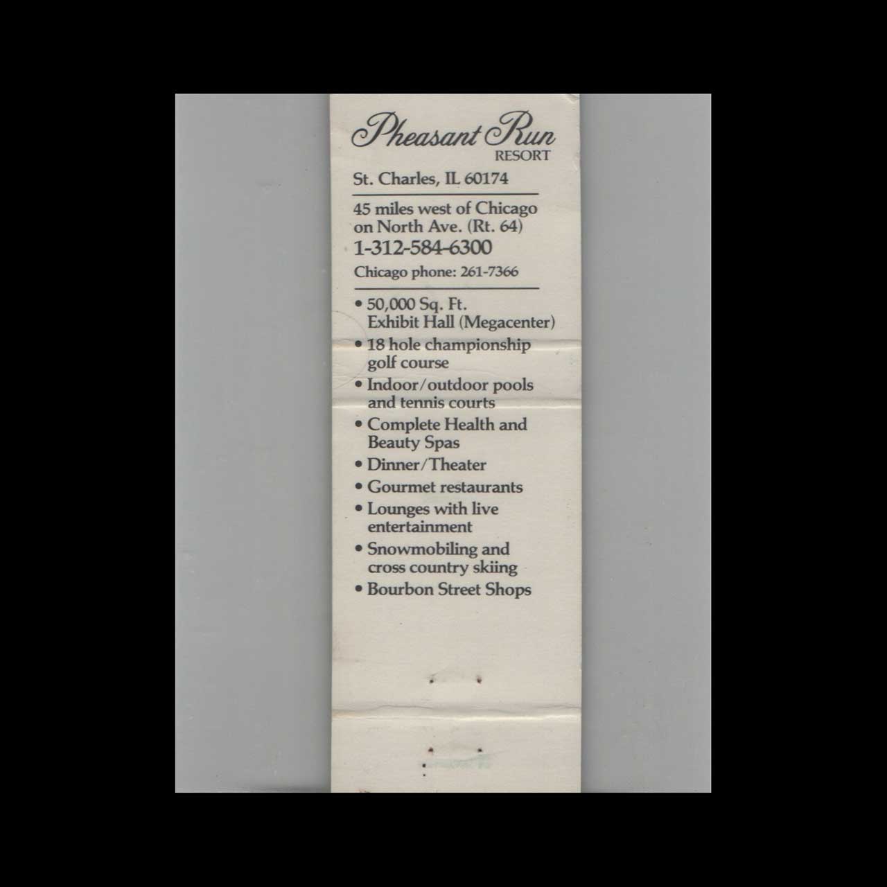 Pheasant Run Resort Matchbook Cover St Charles IL Pheasant Run Resort Matchbook Cover St Charles IL