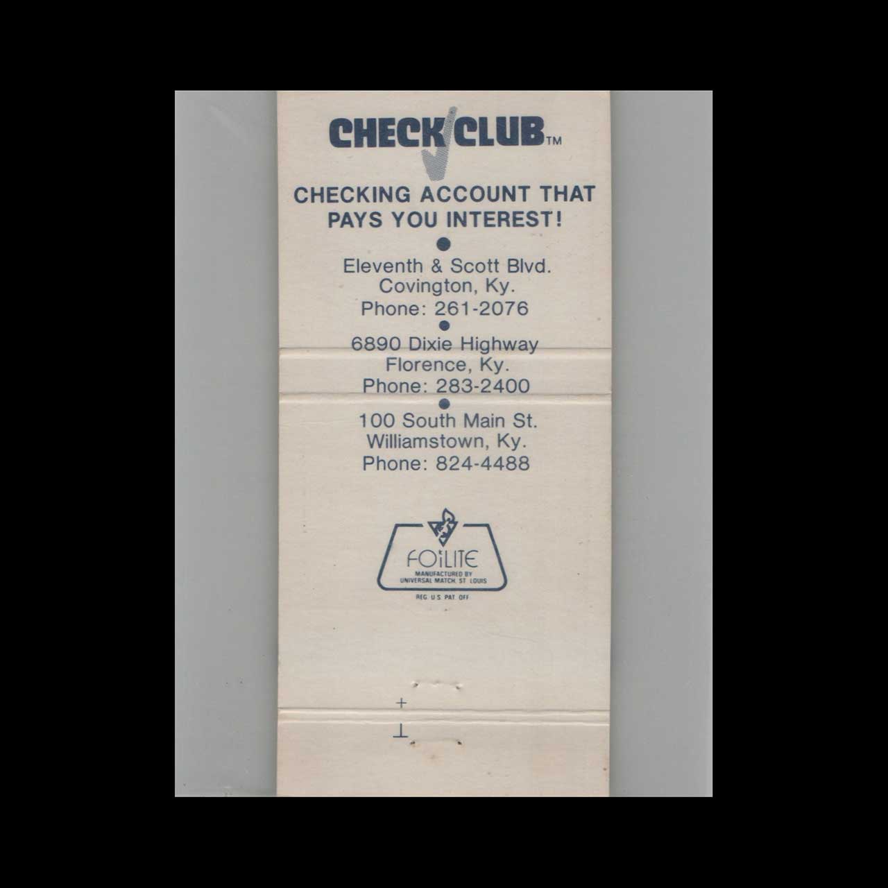 Matchbook Cover Kentucky Federal Savings & Loan Association KY Matchbook Cover Kentucky Federal Savings & Loan Association KY