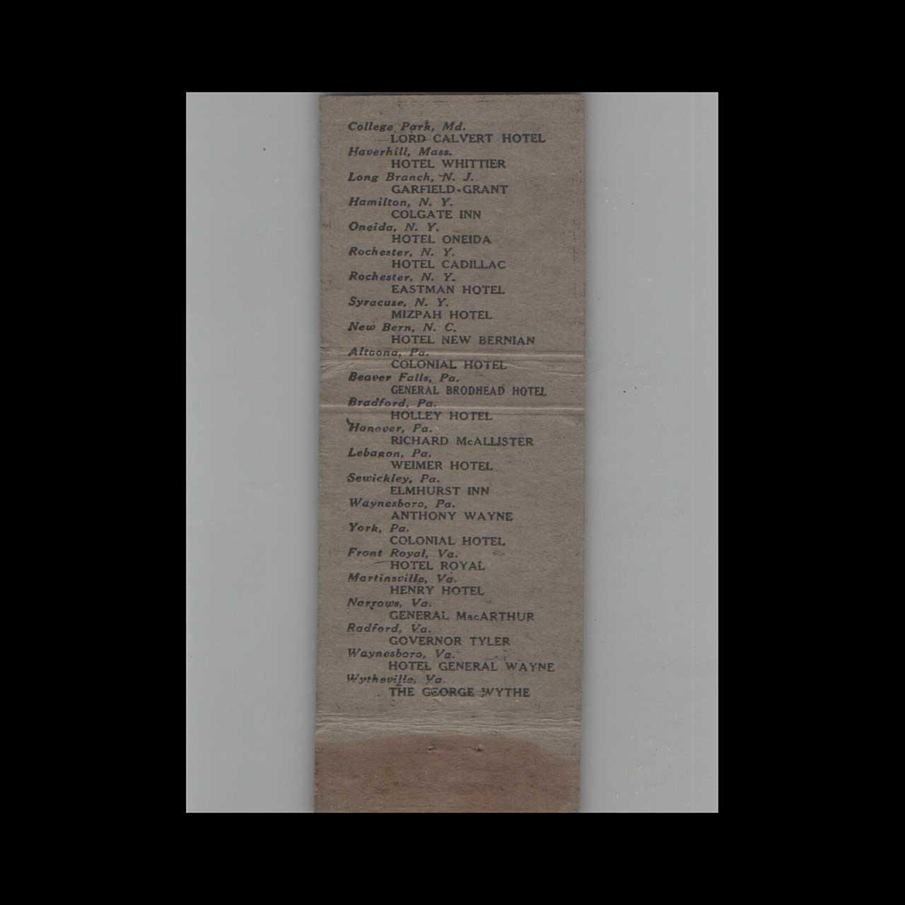 Matchbook Cover General Brodhead Hotel Beaver Falls PA Matchbook Cover General Brodhead Hotel Beaver Falls PA