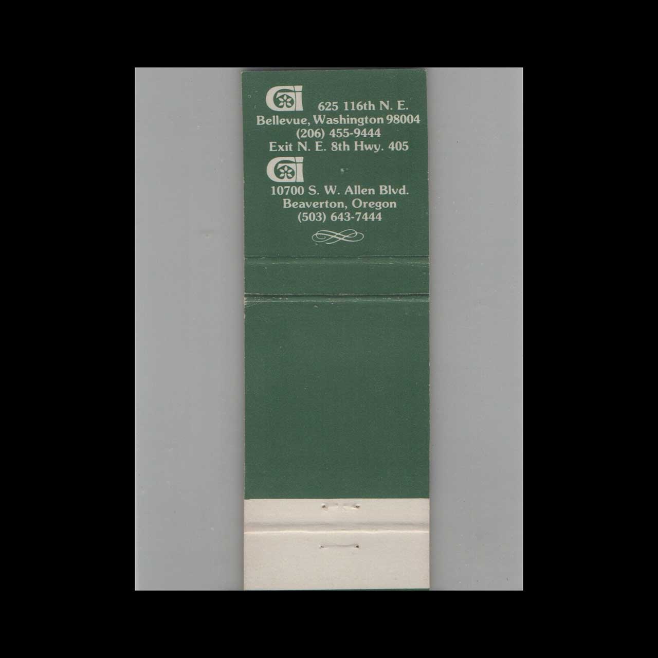 Matchbook Cover Greenwood Inn Bellevue WA Matchbook Cover Greenwood Inn Bellevue WA