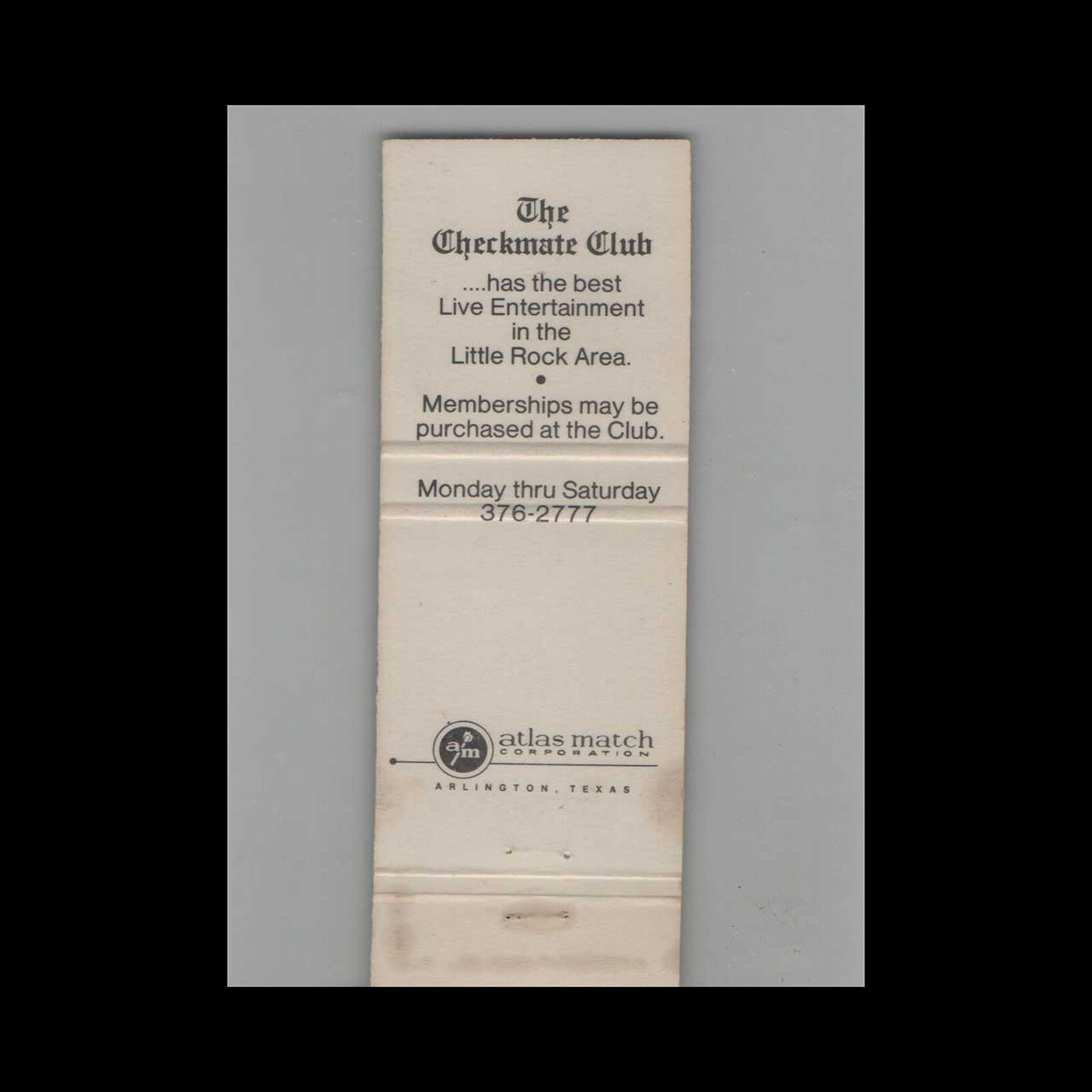 Checkmate Club Matchbook Cover North Little Rock AR Checkmate Club Matchbook Cover North Little Rock AR