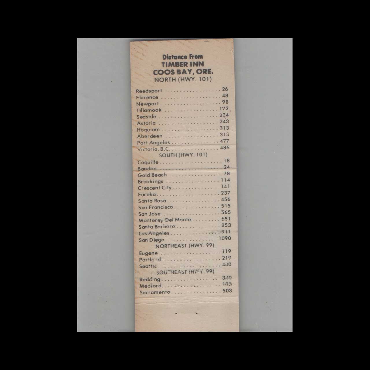 Matchbook Cover Timber Inn Coos Bay OR Matchbook Cover Timber Inn Coos Bay OR